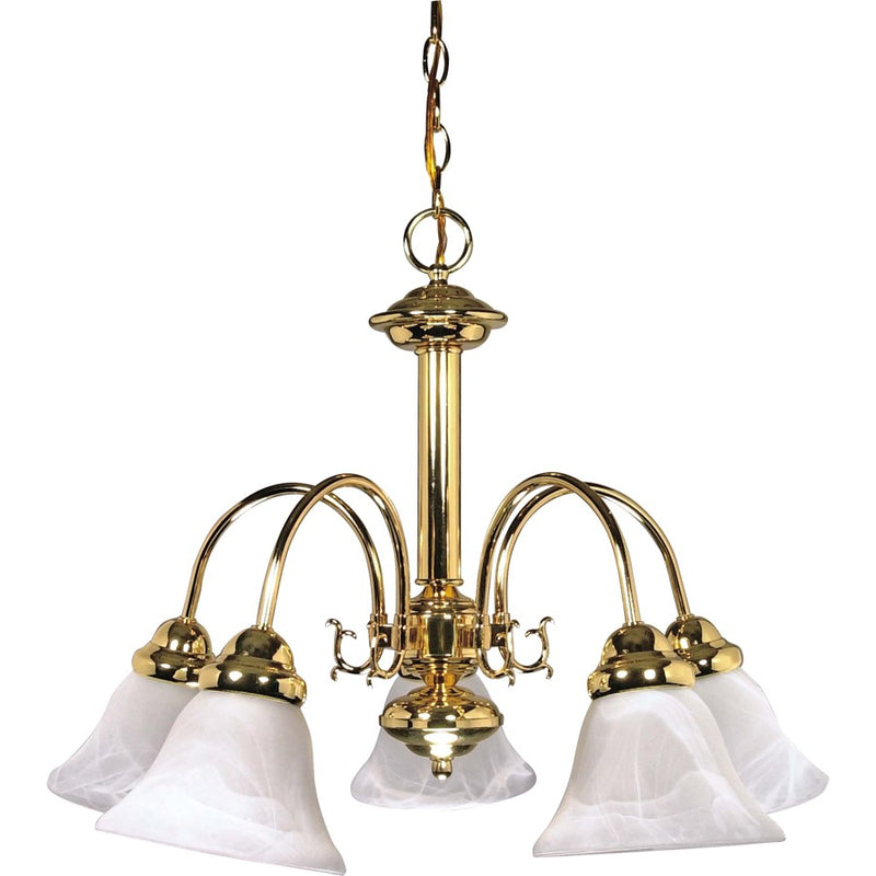 Nuvo Ballerina 24in 5-Light Chandelier | Traditional Brushed Nickel and Alabaster Glass Bell Shades | Dining Room & Living Room | 24 x 24 x | Model 60-185