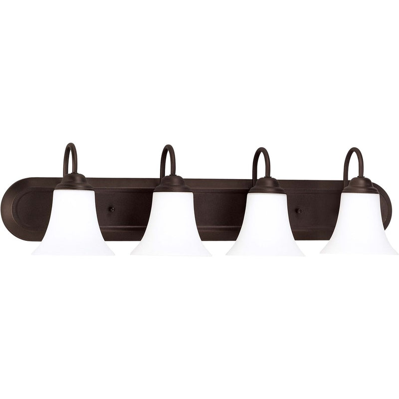 Nuvo Lighting Dupont 30in 4-Light Vanity Light | Transitional Brushed Nickel and Satin White Glass | Bathroom Vanity | 30 x 8 x 7.75 in | Model 60-1855