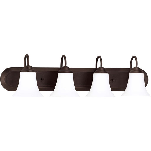 Nuvo Lighting Dupont 30in 4-Light Vanity Light | Transitional Brushed Nickel and Satin White Glass | Bathroom Vanity | 30 x 8 x 7.75 in | Model 60-1855