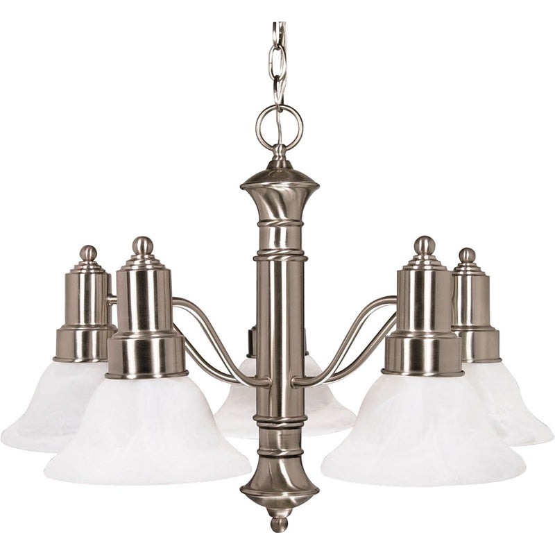 Nuvo Gotham 25in 5-Light Chandelier | Brushed Nickel and Alabaster Glass Bell Shades | Dining Room & Living Room | 24.5 x 24.5 x 17.5 in | Model 60-189