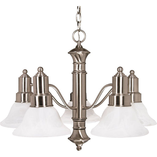 Nuvo Gotham 25in 5-Light Chandelier | Brushed Nickel and Alabaster Glass Bell Shades | Dining Room & Living Room | 24.5 x 24.5 x 17.5 in | Model 60-189