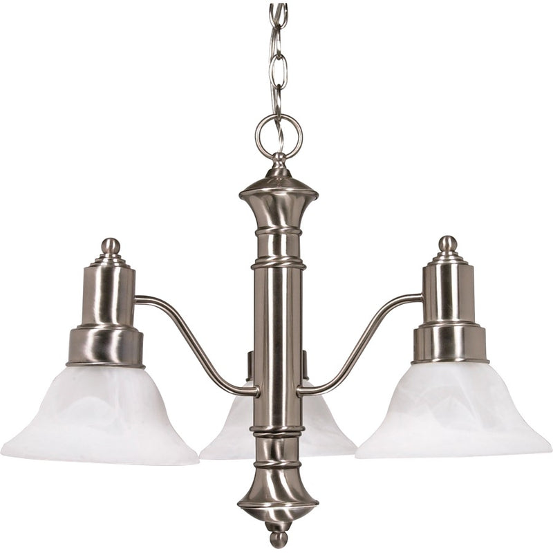 Nuvo Gotham 23in 3-Light Chandelier | Brushed Nickel and Alabaster Glass Bell Shades | Dining Room & Living Room | 22.5 x 22.5 x 17.5 in | Model 60-190