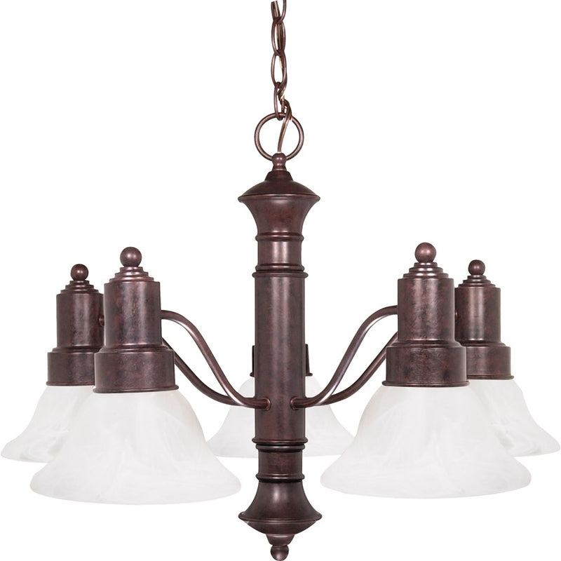 Nuvo Gotham 25in 5-Light Chandelier | Traditional Old Bronze and Alabaster Glass | Dining Room & Living Room | 24.5 x 24.5 x 17.5 in | Model 60-191