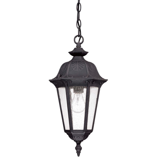 Nuvo Cortland 1-Light Outdoor Hanging Lantern | Traditional Satin Iron Ore and Seeded Mist Glass | Covered Porch & Entryway | 9 x 9 x 18 in | Model 60-2038