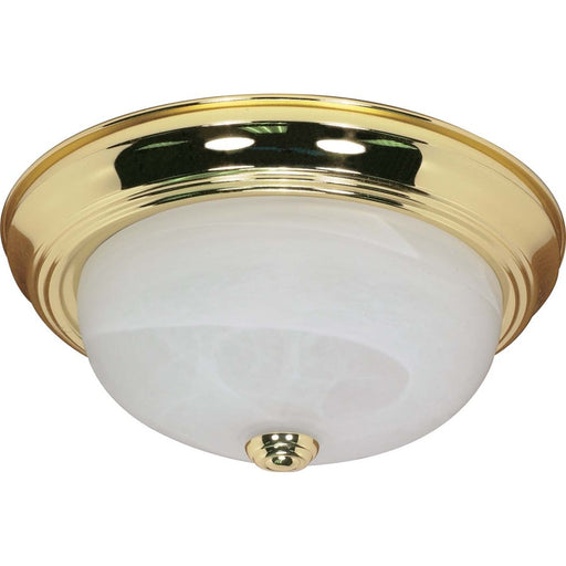 Nuvo Lighting 2-Light 13in Flush Mount | Traditional Polished Brass and Alabaster Glass | Bathroom & Hallway Ceiling Light | Damp Rated | Model 60-214