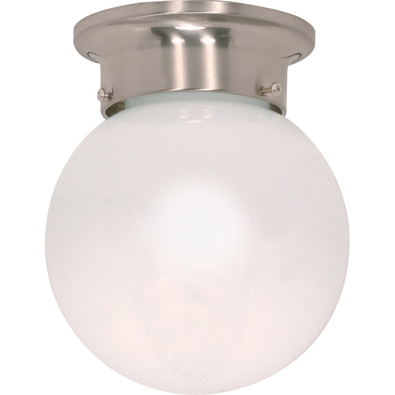 Nuvo Lighting 60-245 6in 1-Light Flush Mount | Utility Brushed Nickel and White Glass | Hallway & Bathroom | 6 x 6 x 7.25 in | Model 60-245