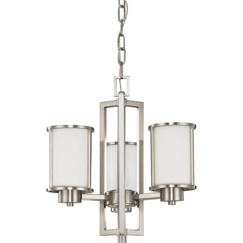 Nuvo Odeon 18in 3-Light Chandelier | Art Deco Brushed Nickel and Satin White Glass | Dining Room & Living Room | 18 x 16 x 20 in | Model 60-2851
