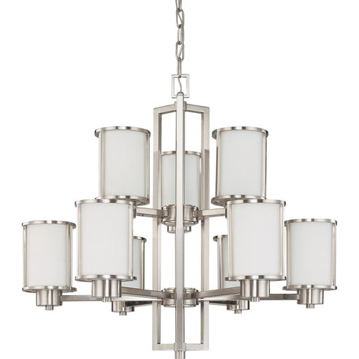 Nuvo Odeon 30in 9-Light Chandelier | Art Deco Brushed Nickel and Satin White Glass | Dining Room & Living Room | 30 x 27 x 29 in | Model 60-2855