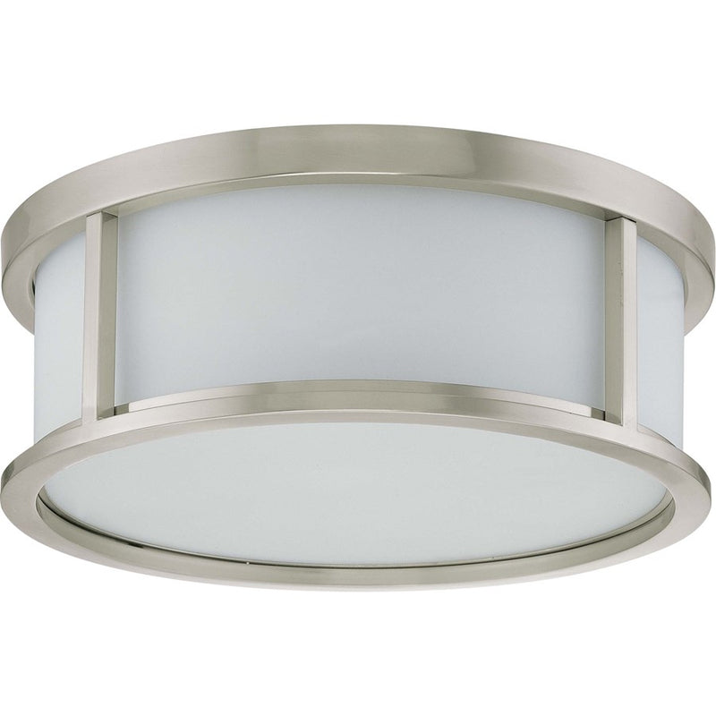 Nuvo Lighting Odeon 17in 3-Light Flush Mount | Art Deco Brushed Nickel and Satin White Glass | Bedroom & Hallway | 17 x 17 x 5.625 in | Model 60-2864