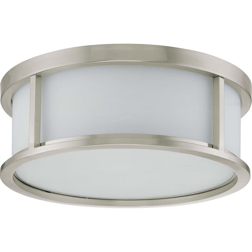 Nuvo Lighting Odeon 17in 3-Light Flush Mount | Art Deco Brushed Nickel and Satin White Glass | Bedroom & Hallway | 17 x 17 x 5.625 in | Model 60-2864