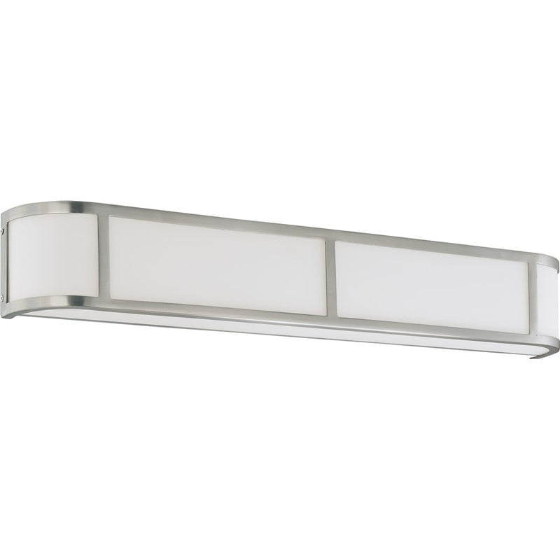 Nuvo Lighting Odeon 32in 4-Light Bathroom Vanity Light | Art Deco Brushed Nickel and Satin White Glass | Bathroom Vanity & Powder Room | Model 60-2875