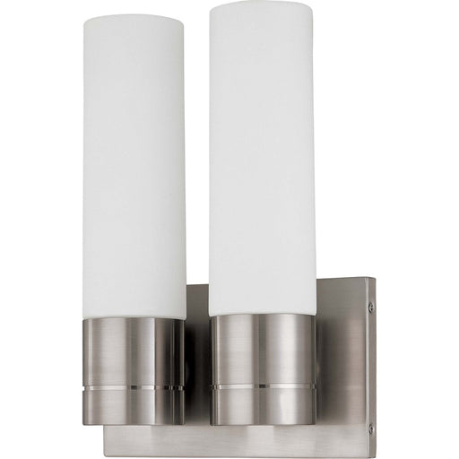 Nuvo Link 8in 2-Light Wall Sconce | Modern Brushed Nickel and White Glass | Bathroom Vanity & Hallway | 8 x 3.75 x 11.5 in | Model 60-2938