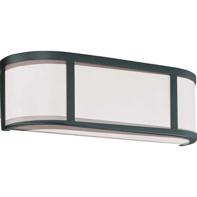 Nuvo Odeon 15.5in 2-Light Wall Sconce | Transitional Aged Bronze and Satin White Glass | Hallway & Bathroom Accent | 15.5 x 4.25 x 5 in | Model 60-2972