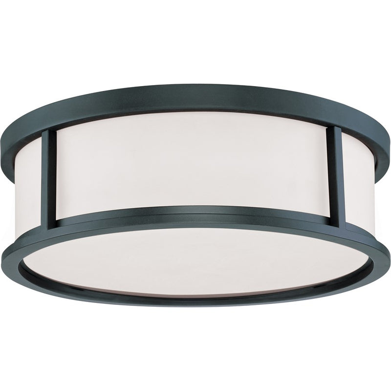 Nuvo Odeon 17in 3-Light Flush Mount | Transitional Aged Bronze and Satin White Glass | Bedroom & Hallway Damp-Rated | 17 x 5.6 in | Model 60-2983