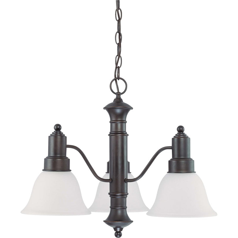 Nuvo Gotham 23in 3-Light Chandelier | Mahogany Bronze and Frosted White Glass | Dining Room & Living Room | 22.5 x 22.5 x 17.5 in | Model 60-3144
