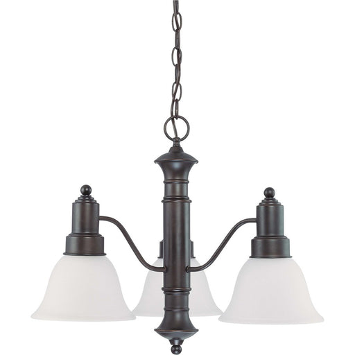 Nuvo Gotham 23in 3-Light Chandelier | Mahogany Bronze and Frosted White Glass | Dining Room & Living Room | 22.5 x 22.5 x 17.5 in | Model 60-3144