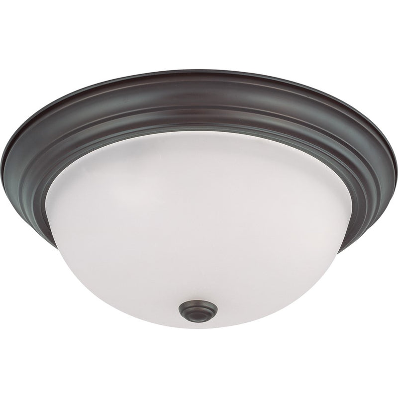 Nuvo Lighting 3-Light 15in Flush Mount | Mahogany Bronze and Frosted White Glass | Bathroom & Hallway Ceiling Light | 15.25 x 6 in, Damp | Model 60-3147