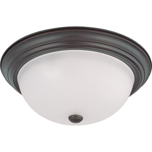 Nuvo Lighting 3-Light 15in Flush Mount | Mahogany Bronze and Frosted White Glass | Bathroom & Hallway Ceiling Light | 15.25 x 6 in, Damp | Model 60-3147