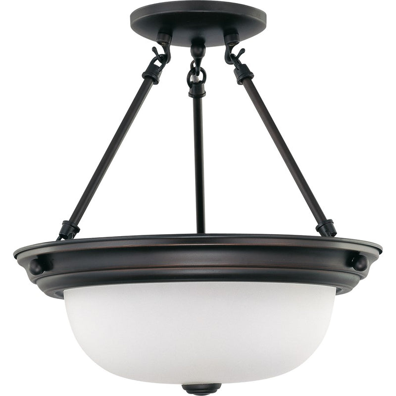 Nuvo Lighting 2-Light 13in Semi-Flush Mount | Traditional Mahogany Bronze and Frosted White Glass | Hallway & Entryway Ceiling Light | Model 60-3149