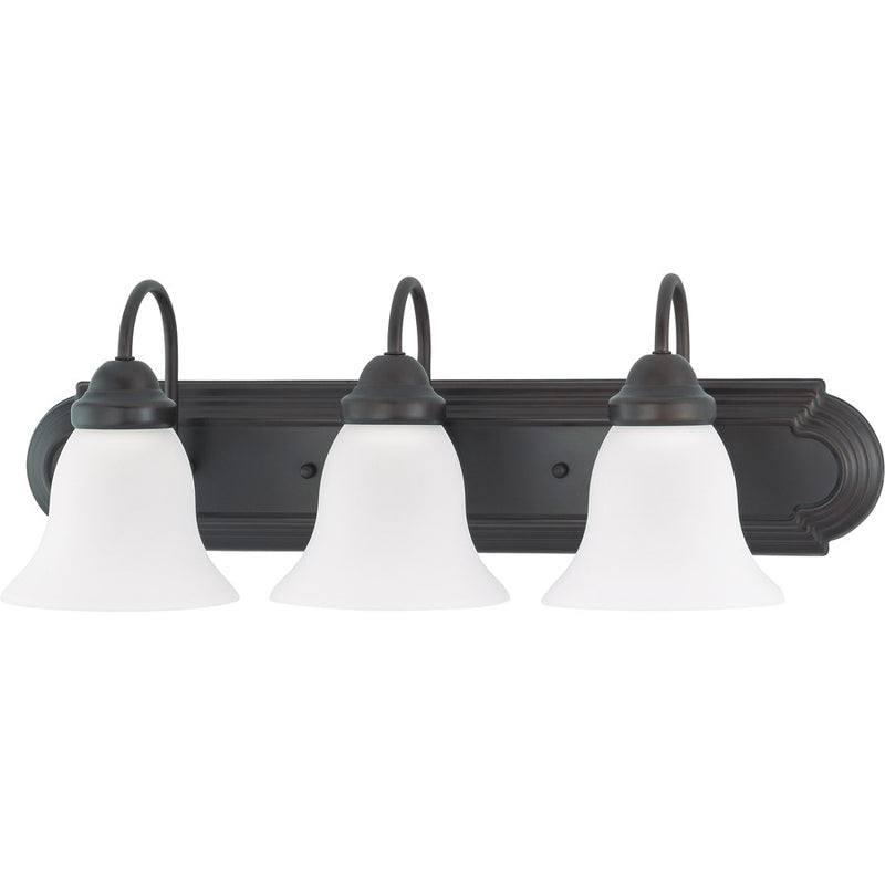 Nuvo Ballerina 24in 3-Light Vanity Light | Transitional Mahogany Bronze and Frosted White Glass | Bathroom Vanity | 24 x 8.5 x 7.625 in | Model 60-3162