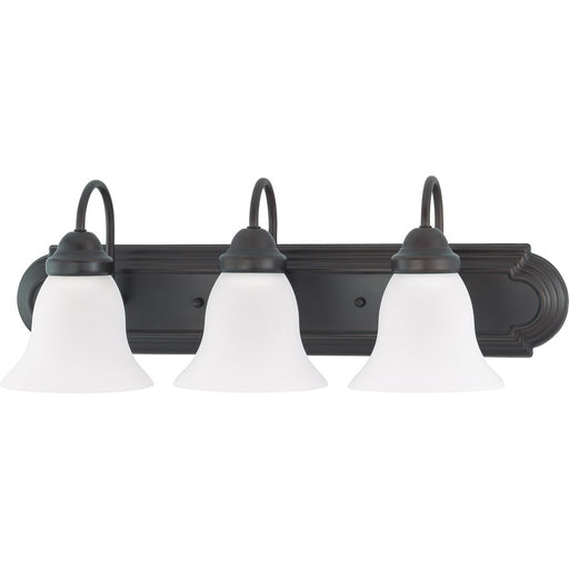 Nuvo Ballerina 24in 3-Light Vanity Light | Transitional Mahogany Bronze and Frosted White Glass | Bathroom Vanity | 24 x 8.5 x 7.625 in | Model 60-3162