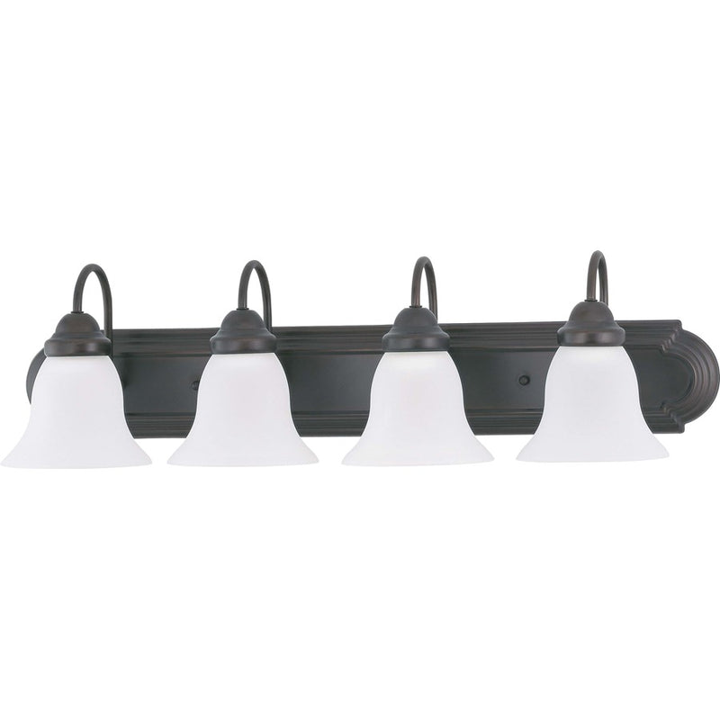 Nuvo Ballerina 30in 4-Light Vanity Light | Traditional Mahogany Bronze and Frosted White Glass | Bathroom Vanity | 30 x 8.5 x 7.625 in | Model 60-3163