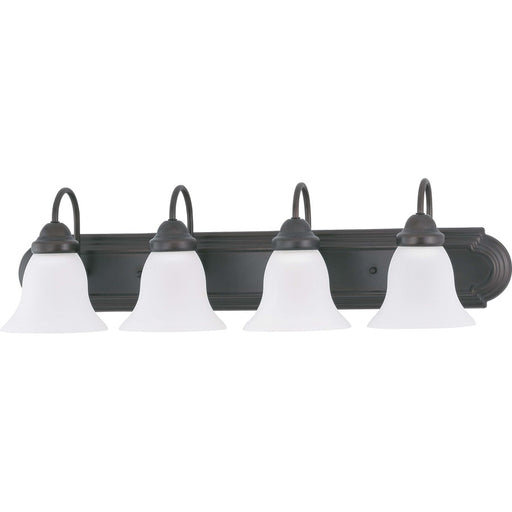 Nuvo Ballerina 30in 4-Light Vanity Light | Traditional Mahogany Bronze and Frosted White Glass | Bathroom Vanity | 30 x 8.5 x 7.625 in | Model 60-3163