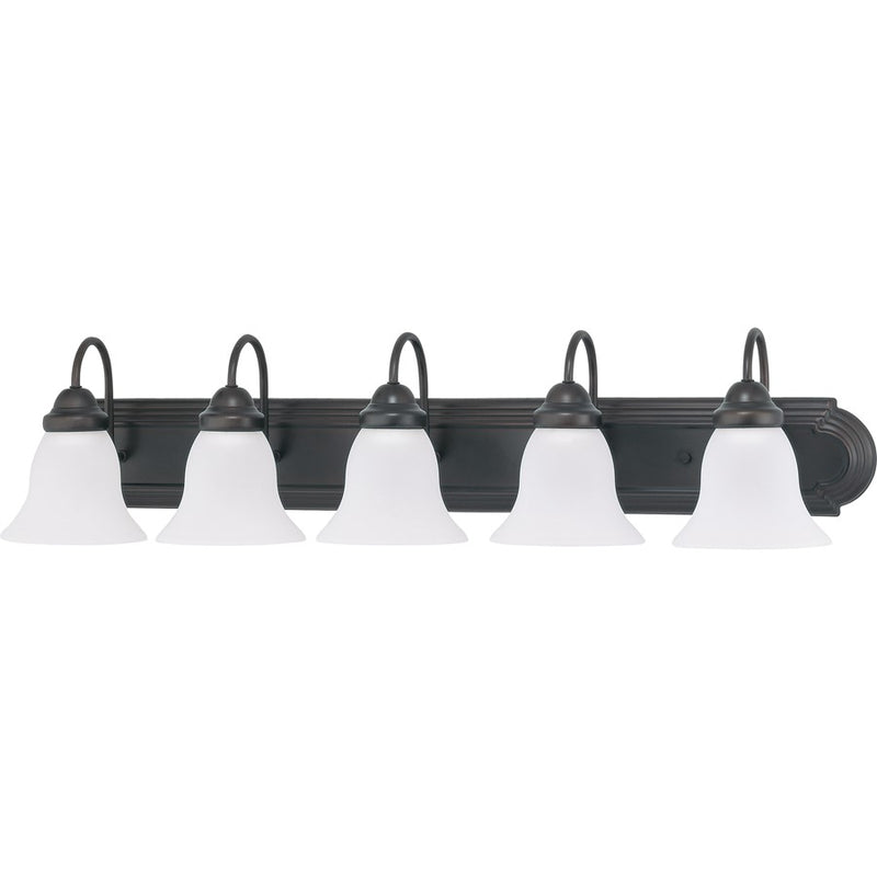 Nuvo Ballerina 36in 5-Light Vanity Light | Traditional Mahogany Bronze and Frosted White Glass | Bathroom Vanity | 36 x 8.5 x 7.625 in | Model 60-3164