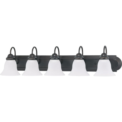 Nuvo Ballerina 36in 5-Light Vanity Light | Traditional Mahogany Bronze and Frosted White Glass | Bathroom Vanity | 36 x 8.5 x 7.625 in | Model 60-3164