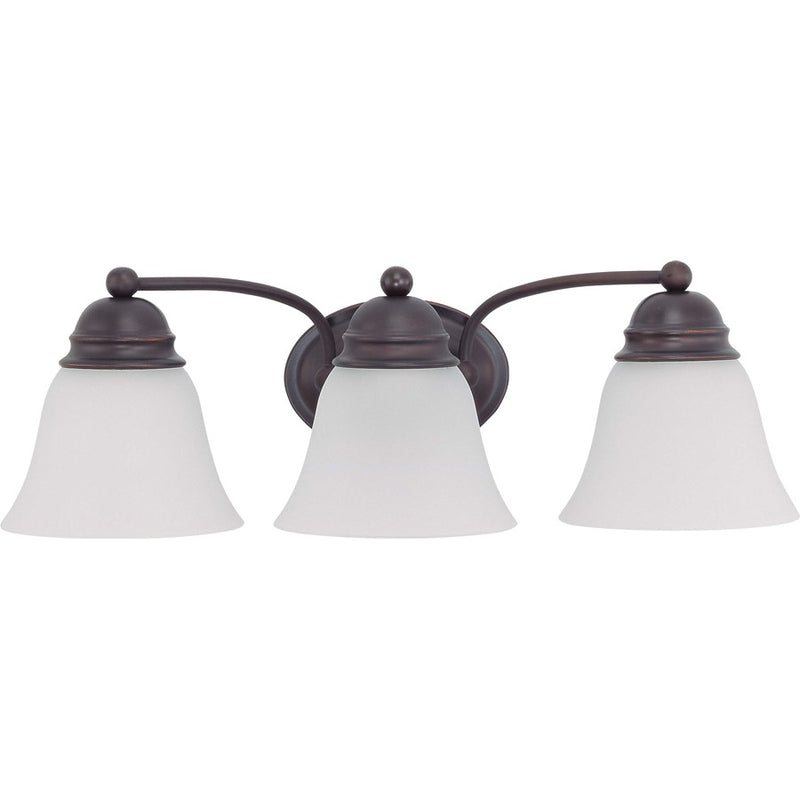 Nuvo Lighting Empire 21in 3-Light Bathroom Vanity Light | Traditional Mahogany Bronze and Frosted White Glass | Bathroom Vanity & Powder | Model 60-3167