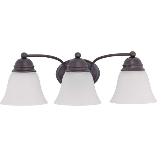 Nuvo Lighting Empire 21in 3-Light Bathroom Vanity Light | Traditional Mahogany Bronze and Frosted White Glass | Bathroom Vanity & Powder | Model 60-3167