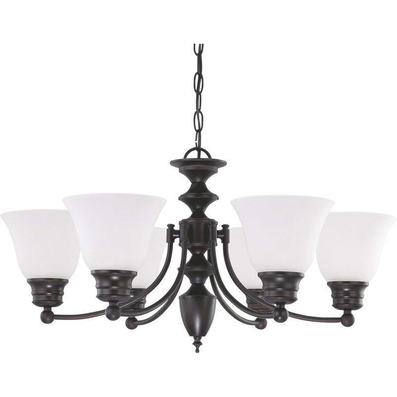 Nuvo Empire 26in 6-Light Chandelier | Traditional Mahogany Bronze and Frosted White Glass | Dining Room & Living Room | 22 x 11 x 25 in | Model 60-3169
