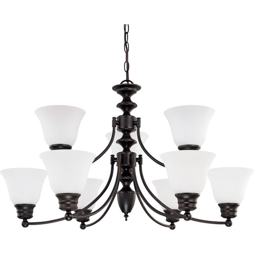 Nuvo Empire 32in 9-Light Chandelier | Traditional Mahogany Bronze and Frosted White Glass | Dining Room & Living Room | 27 x 17 x 31 in | Model 60-3171