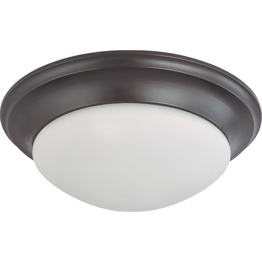 Nuvo Twist & Lock 17in 3-Light Flush Mount | Transitional Mahogany Bronze and Frosted White Glass | Damp-Rated Bathroom & Hallway Ceiling | Model 60-3177