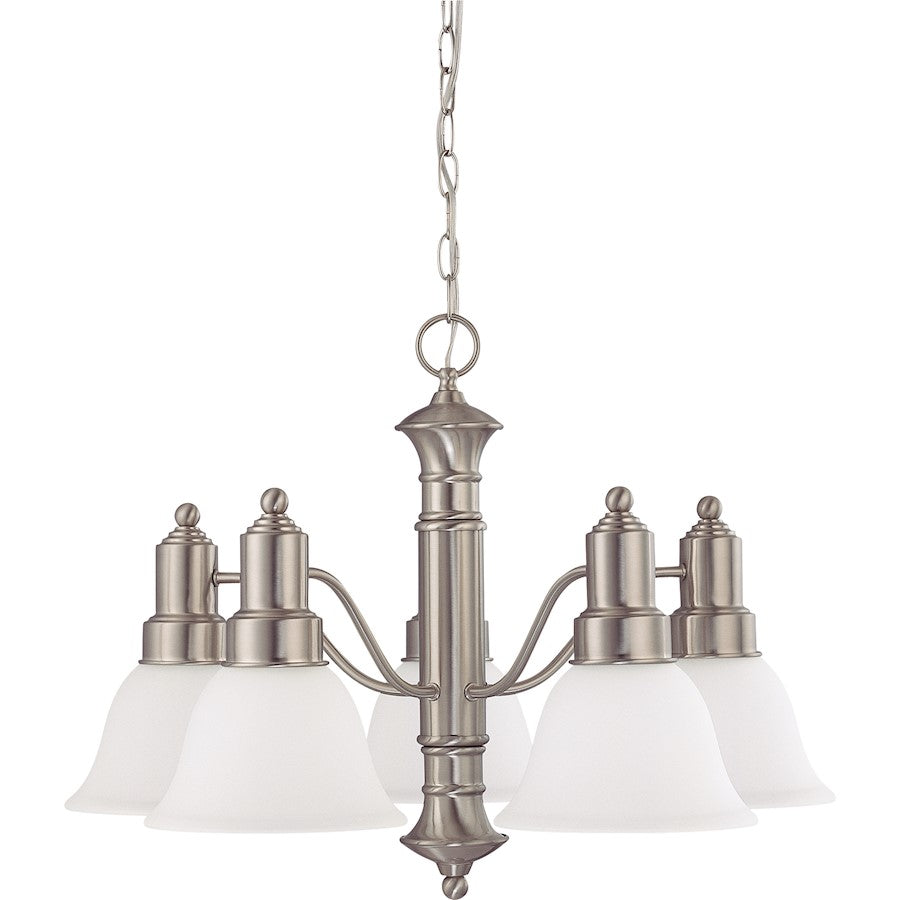 Nuvo Lighting Gotham 5 Light Chandelier, Frosted White/Brushed Nickel