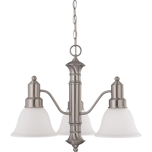 Nuvo Gotham 23in 3-Light Chandelier | Brushed Nickel and Frosted White Glass | Dining Room & Living Room | 22.5 x 22.5 x 17.5 in | Model 60-3243