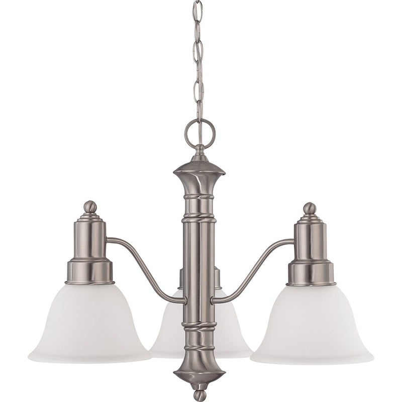 Nuvo Gotham 23in 3-Light Chandelier | Brushed Nickel and Frosted White Glass | Dining Room & Living Room | 22.5 x 22.5 x 17.5 in | Model 60-3243