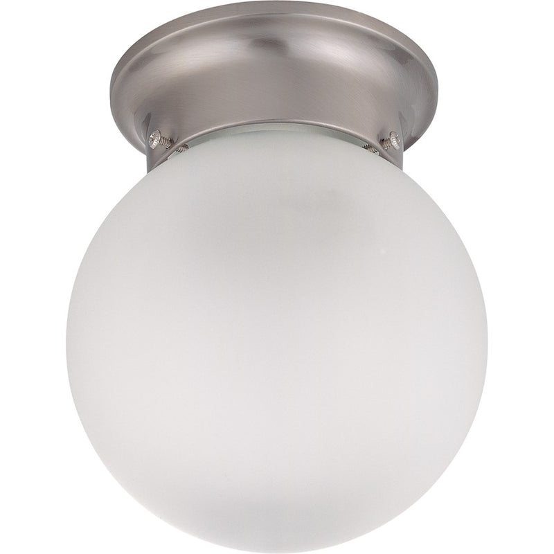 Nuvo Lighting 6in 1-Light Flush Mount | Utility Brushed Nickel and Frosted White Glass | Hallway & Bathroom Damp Rated | 6 x 6 x 7.25 in | Model 60-3249