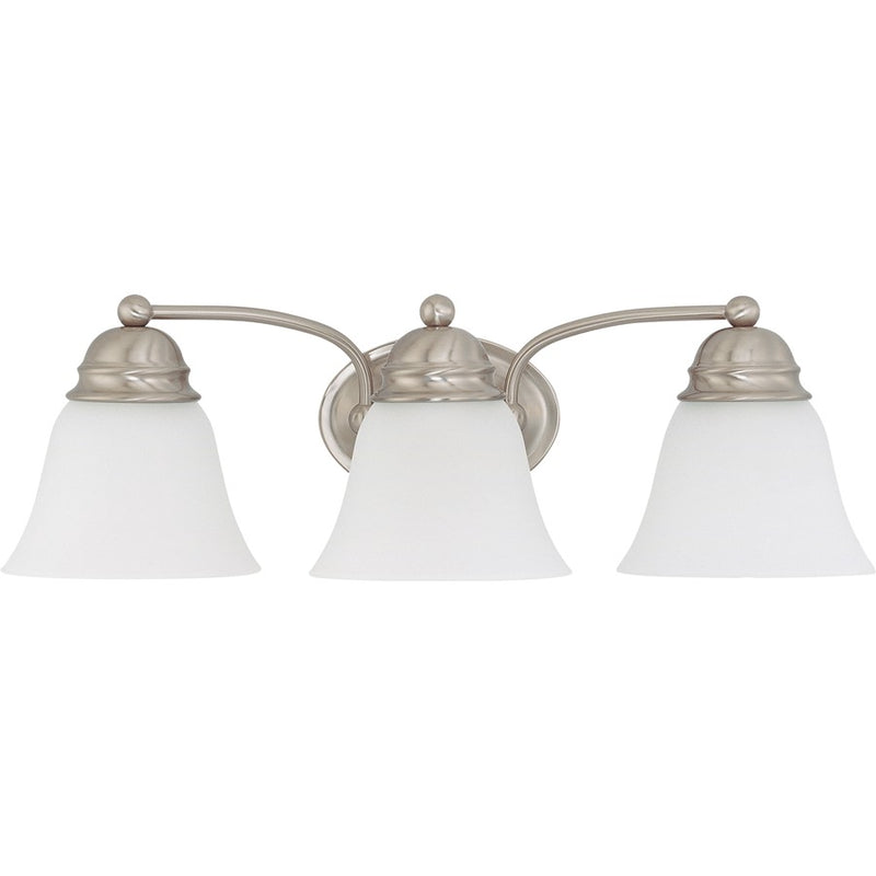 Nuvo Lighting Empire 21in 3-Light Bathroom Vanity Light | Brushed Nickel and Frosted White Glass | Bathroom & Powder Room | 20.5 x 6.125 in | Model 60-3266