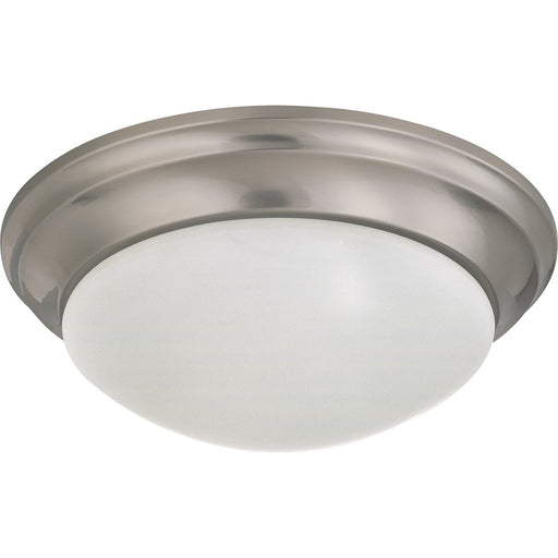Nuvo 2-Light 14in Flush Mount | Brushed Nickel and Frosted White Glass | Bathroom & Hallway Ceiling Light | 14 x 14 x 5.5 in, Damp Rated | Model 60-3272