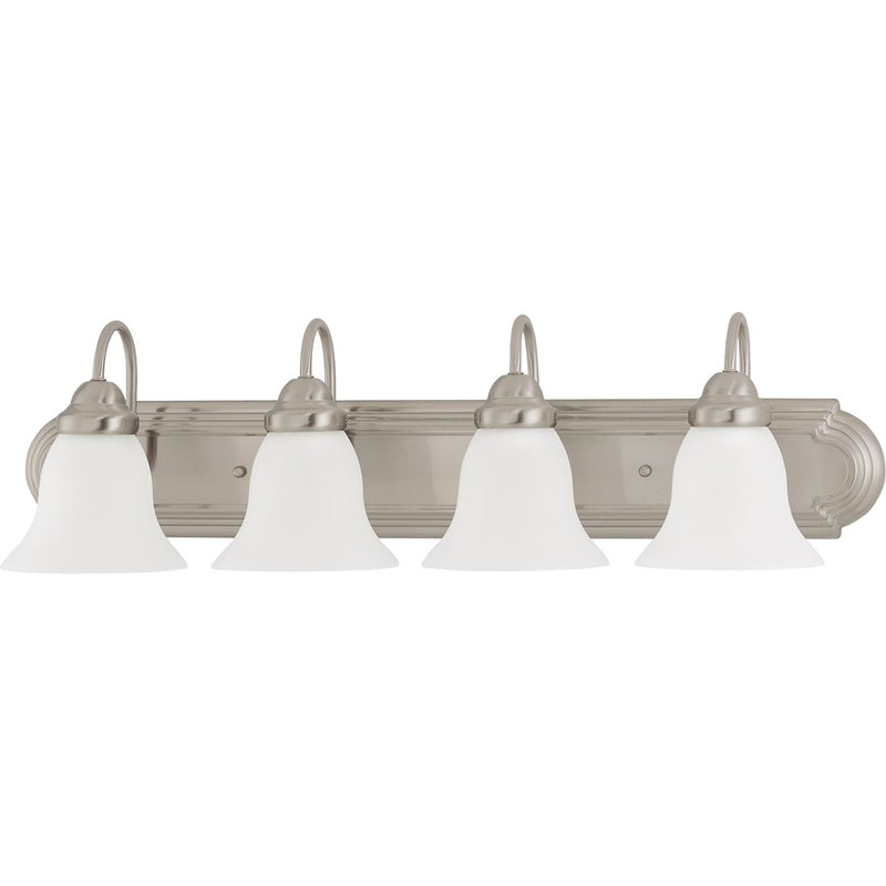 Nuvo Ballerina 30in 4-Light Vanity Light | Transitional Brushed Nickel and Frosted White Glass | Bathroom Vanity & Powder Room | 30 x 8.5 | Model 60-3281