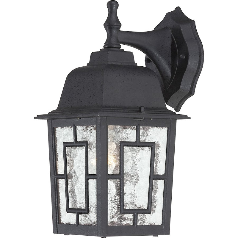 Nuvo Lighting Banyan 12in 1-Light Outdoor Wall Sconce | Traditional Textured Black and Clear Water Glass | Covered Patio & Entryway | 6.13 | Model 60-3486