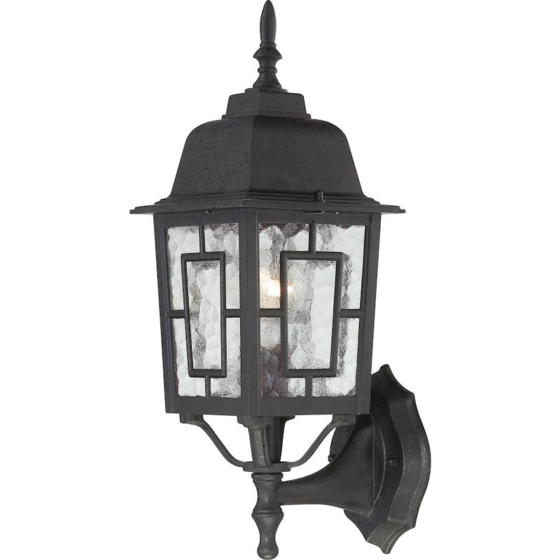 Nuvo Lighting Banyan 17in 1-Light Outdoor Wall Sconce | Traditional Textured Black and Clear Water Glass | Covered Patio & Entryway | 6.13 | Model 60-3489