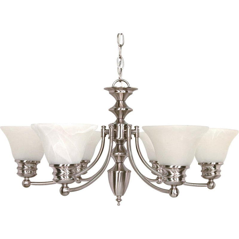 Nuvo Empire 26in 6-Light Chandelier | Brushed Nickel and Alabaster Glass Bell Shades | Dining Room & Living Room | 26 x 26 x 14 in | Model 60-356
