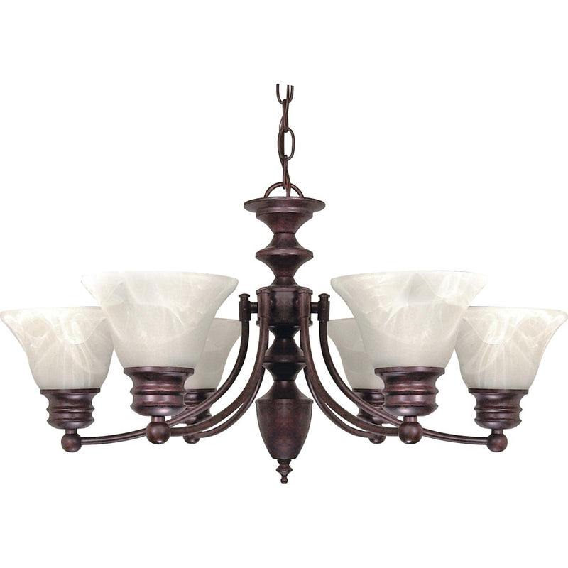 Nuvo Empire 26in 6-Light Chandelier | Traditional Old Bronze and Alabaster Glass | Dining Room & Living Room | 26 x 26 x 14 in | Model 60-358