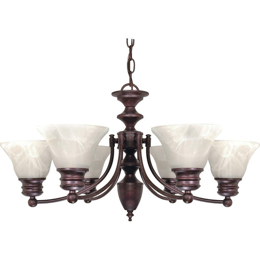 Nuvo Empire 26in 6-Light Chandelier | Traditional Old Bronze and Alabaster Glass | Dining Room & Living Room | 26 x 26 x 14 in | Model 60-358