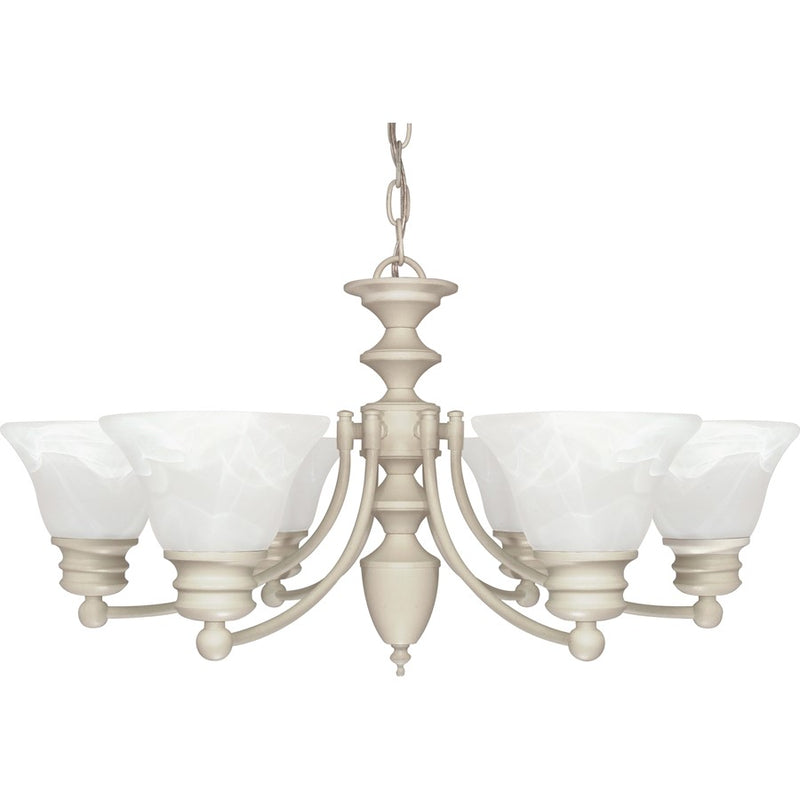 Nuvo Empire 26in 6-Light Chandelier | Traditional Textured White and Alabaster Glass | Dining Room & Living Room | 22 x 11 x 25 in | Model 60-359