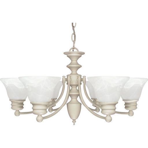 Nuvo Empire 26in 6-Light Chandelier | Traditional Textured White and Alabaster Glass | Dining Room & Living Room | 22 x 11 x 25 in | Model 60-359