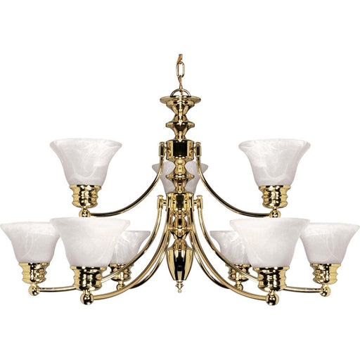 Nuvo Empire 32in 9-Light Chandelier | Traditional Polished Brass and Alabaster Glass | Dining Room & Living Room | 27 x 17 x 31 in | Model 60-361