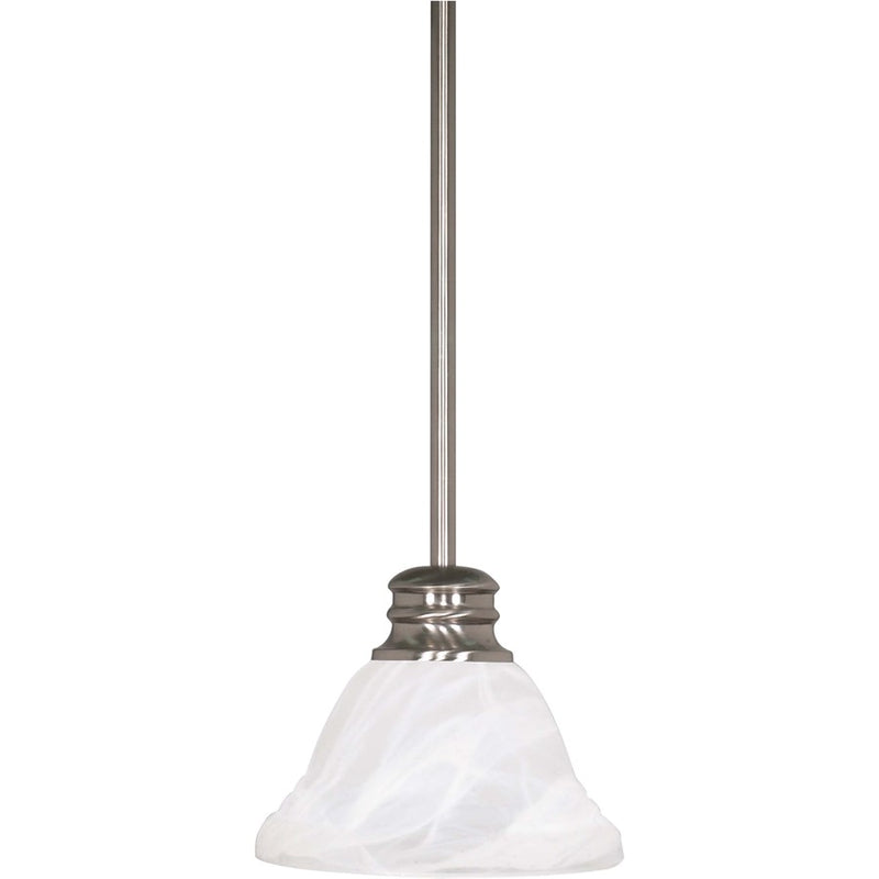 Nuvo Empire 7in 1-Light Mini Pendant | Brushed Nickel and Alabaster Swirl Glass | Kitchen Island & Breakfast Bar | Adjustable to 51in | Model 60-365